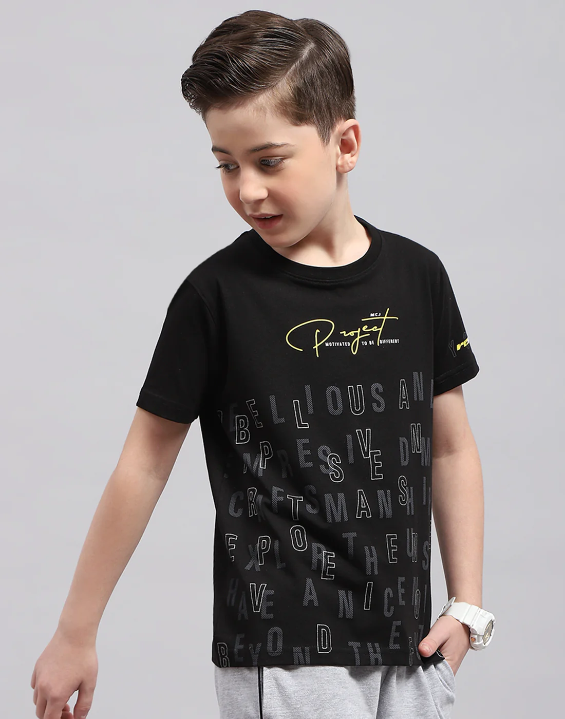 Boys Black Printed Round Neck Half Sleeve T-Shirt - Image 4