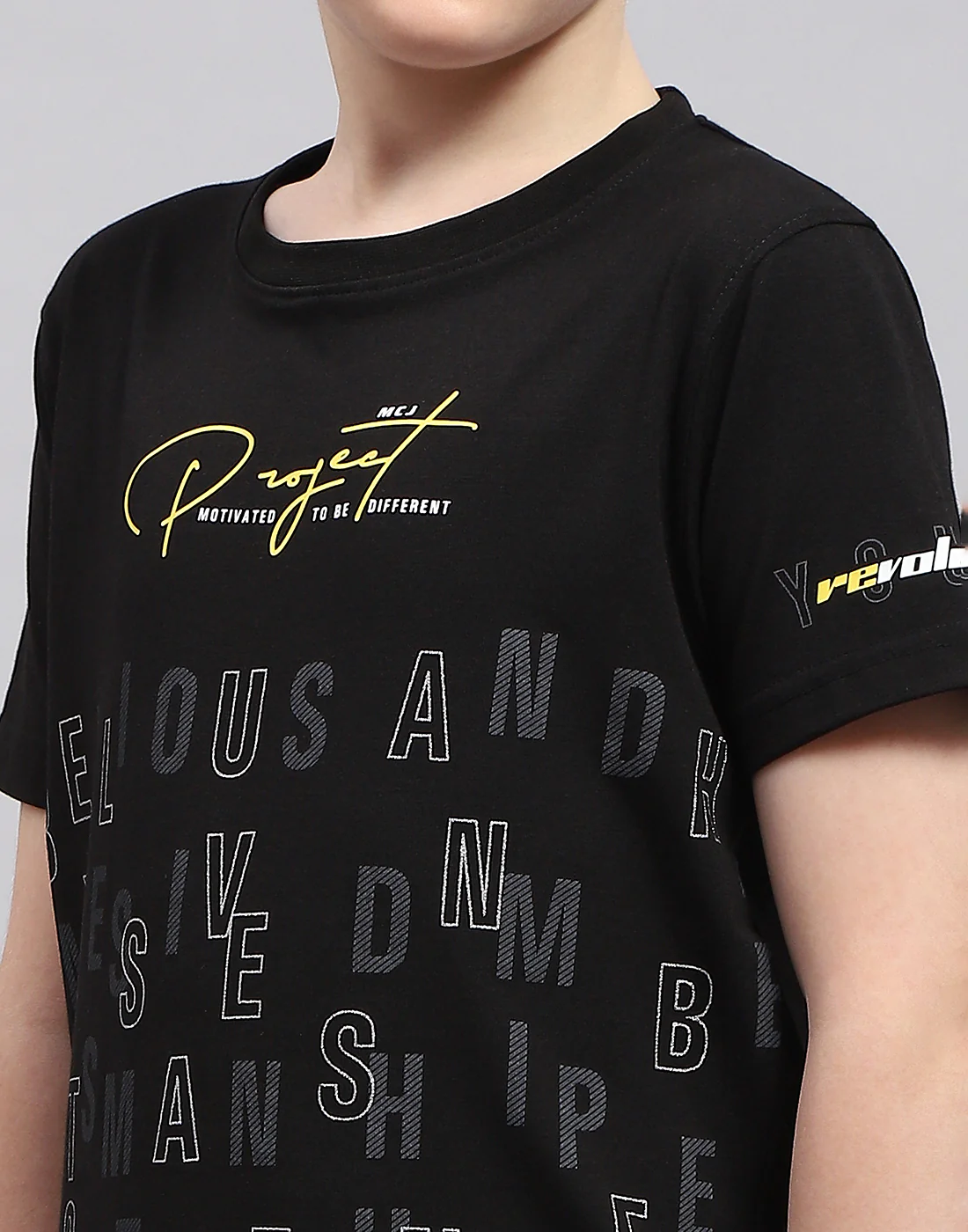 Boys Black Printed Round Neck Half Sleeve T-Shirt - Image 7
