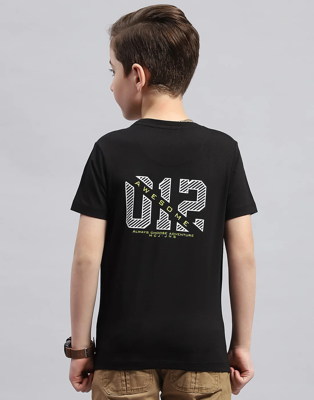 Boys Black Printed Round Neck Half Sleeve T-Shirt - Image 5