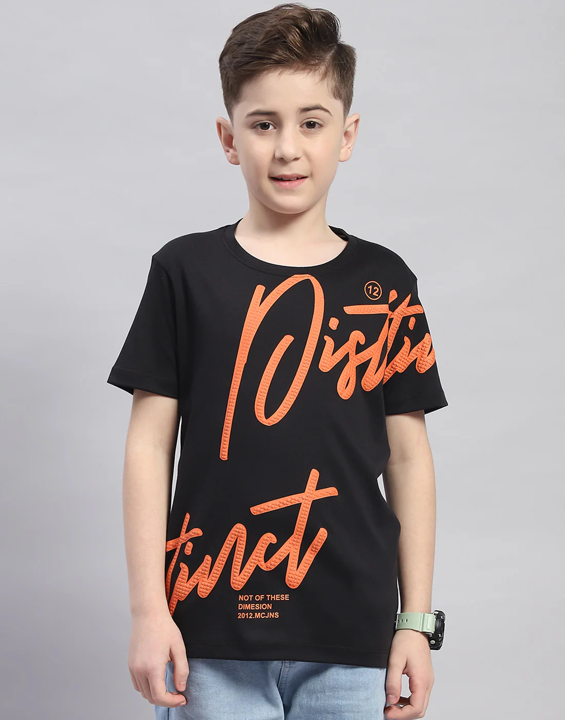Boys Black Printed Round Neck Half Sleeve T-Shirt - Image 2