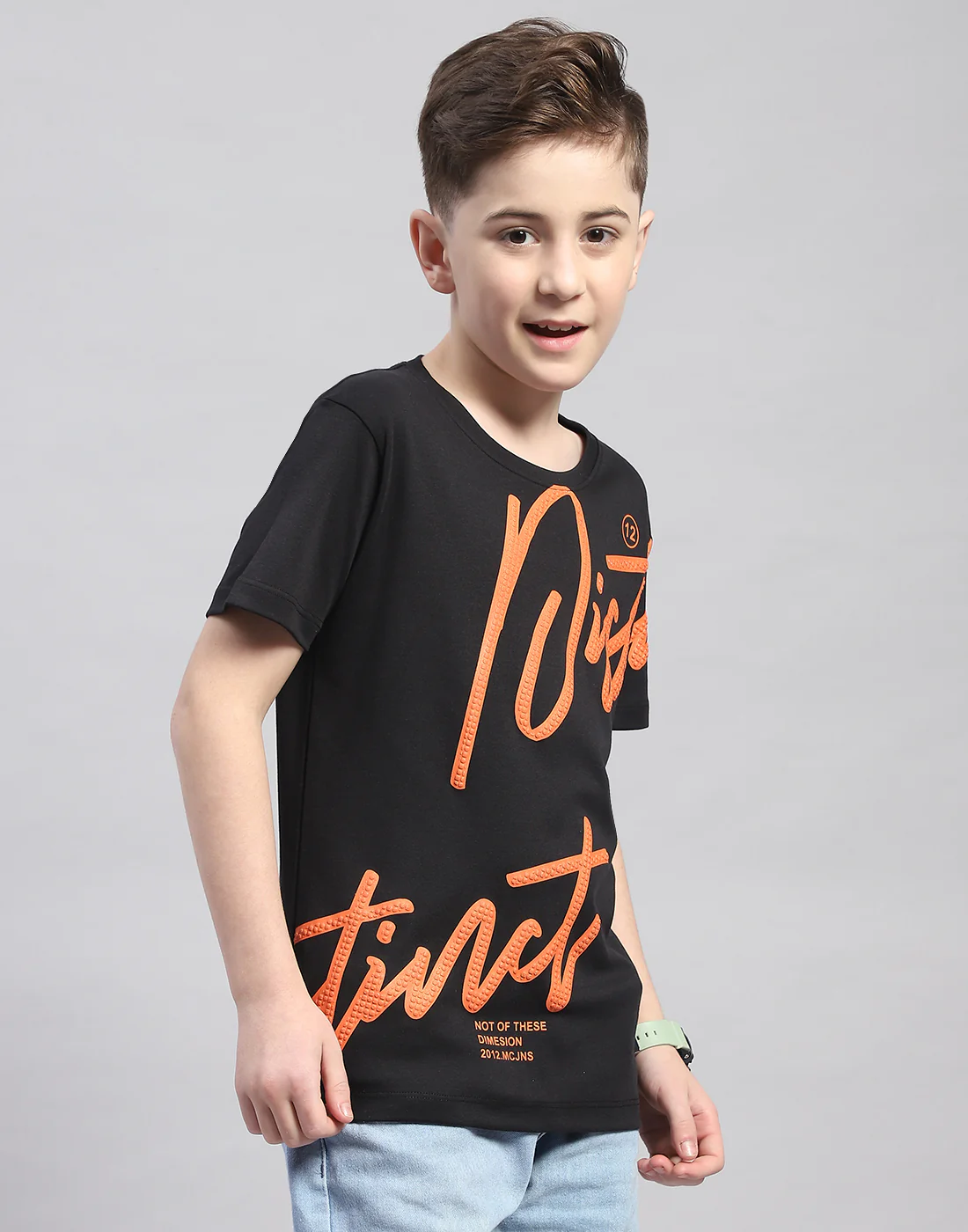 Boys Black Printed Round Neck Half Sleeve T-Shirt - Image 4