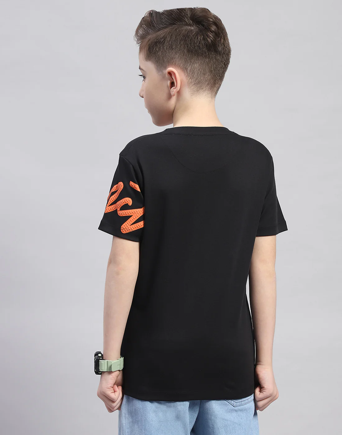 Boys Black Printed Round Neck Half Sleeve T-Shirt - Image 5