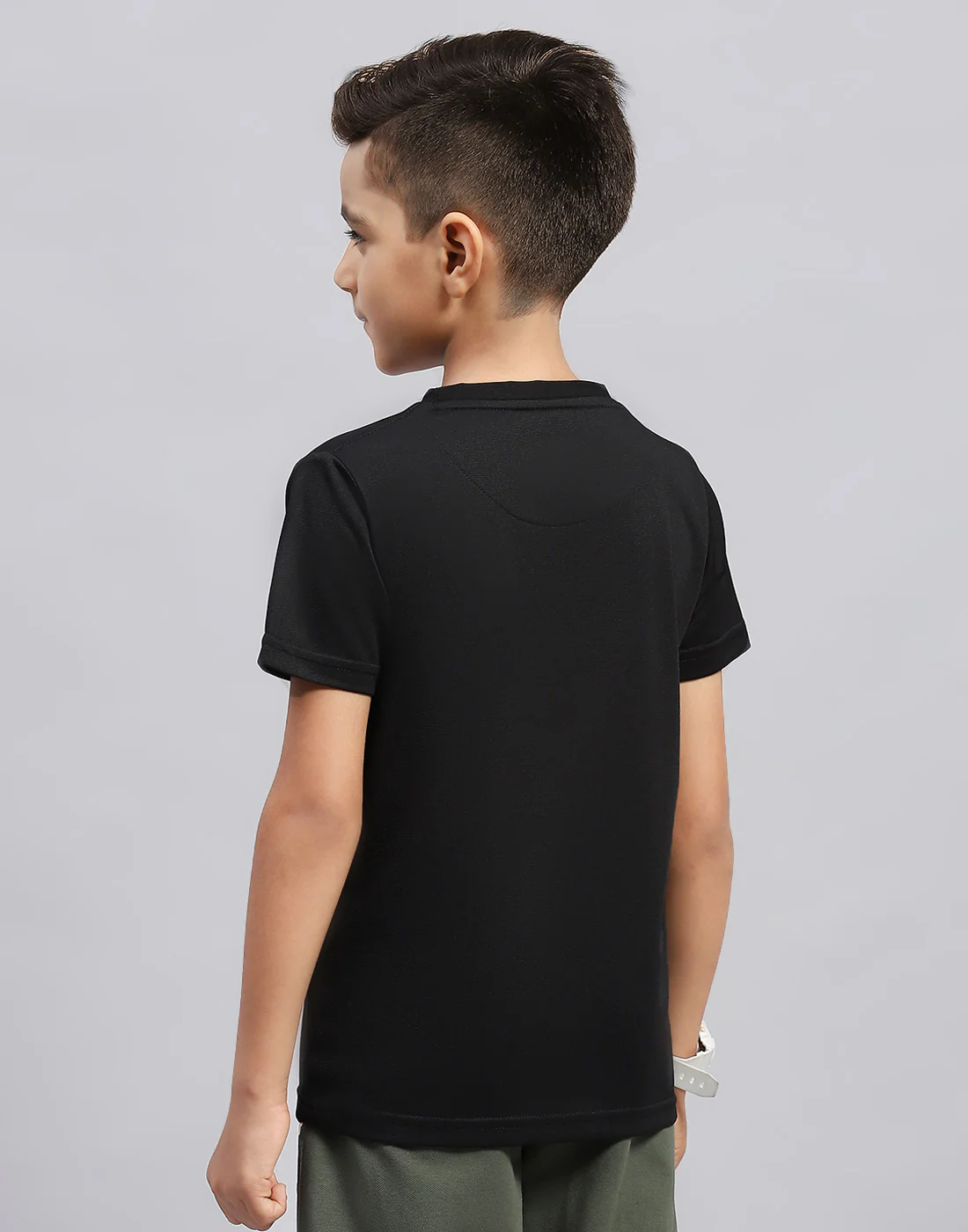Boys Black Printed Round Neck Half Sleeve T-Shirt - Image 5