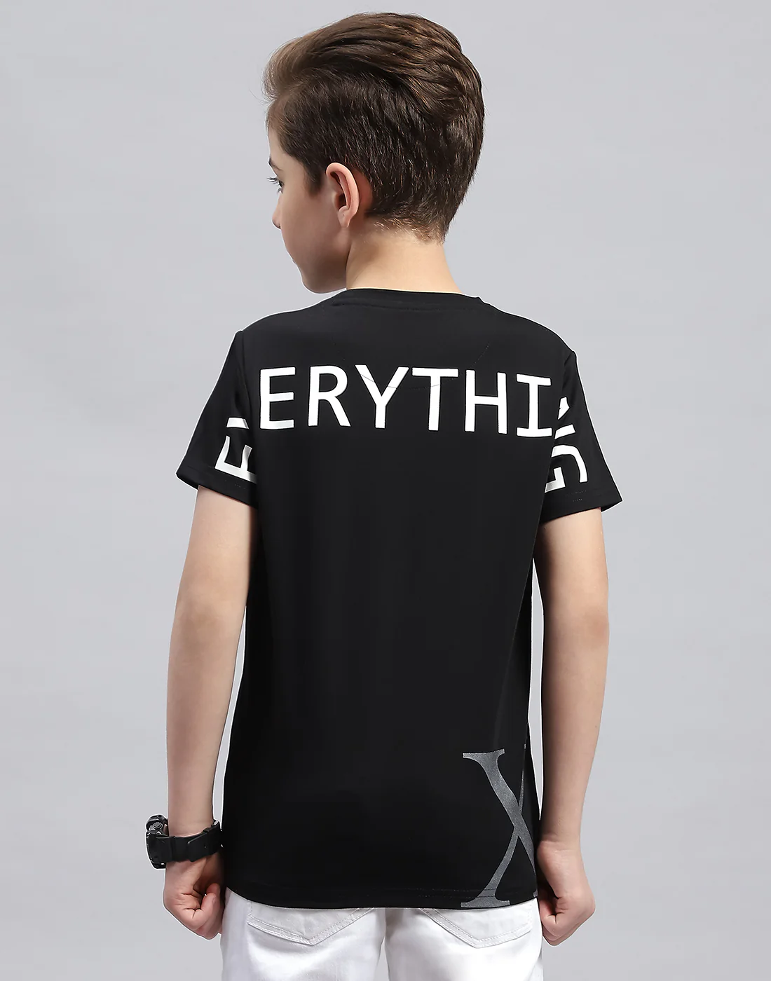Boys Black Printed Round Neck Half Sleeve T-Shirt - Image 5