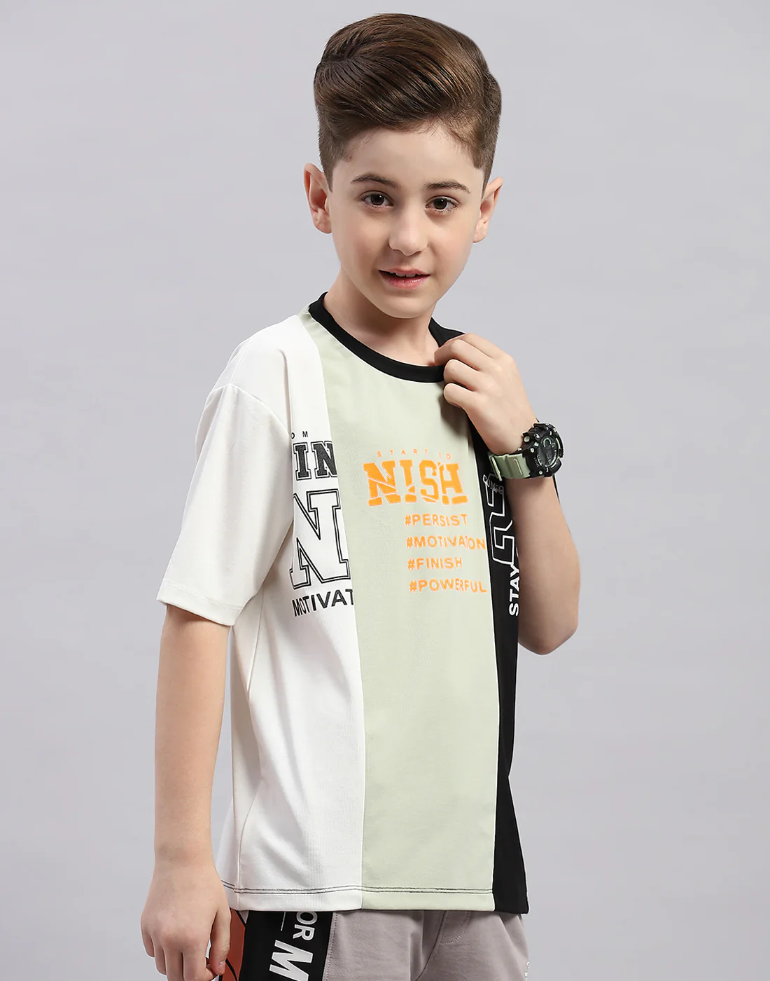 Boys Black Printed Round Neck Half Sleeve T-Shirt - Image 4