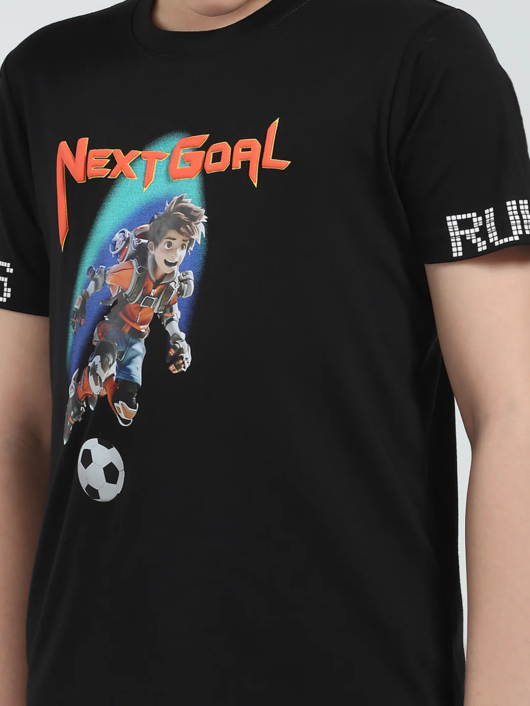 Boys Black Printed Round Neck Half Sleeve T-Shirt - Image 6