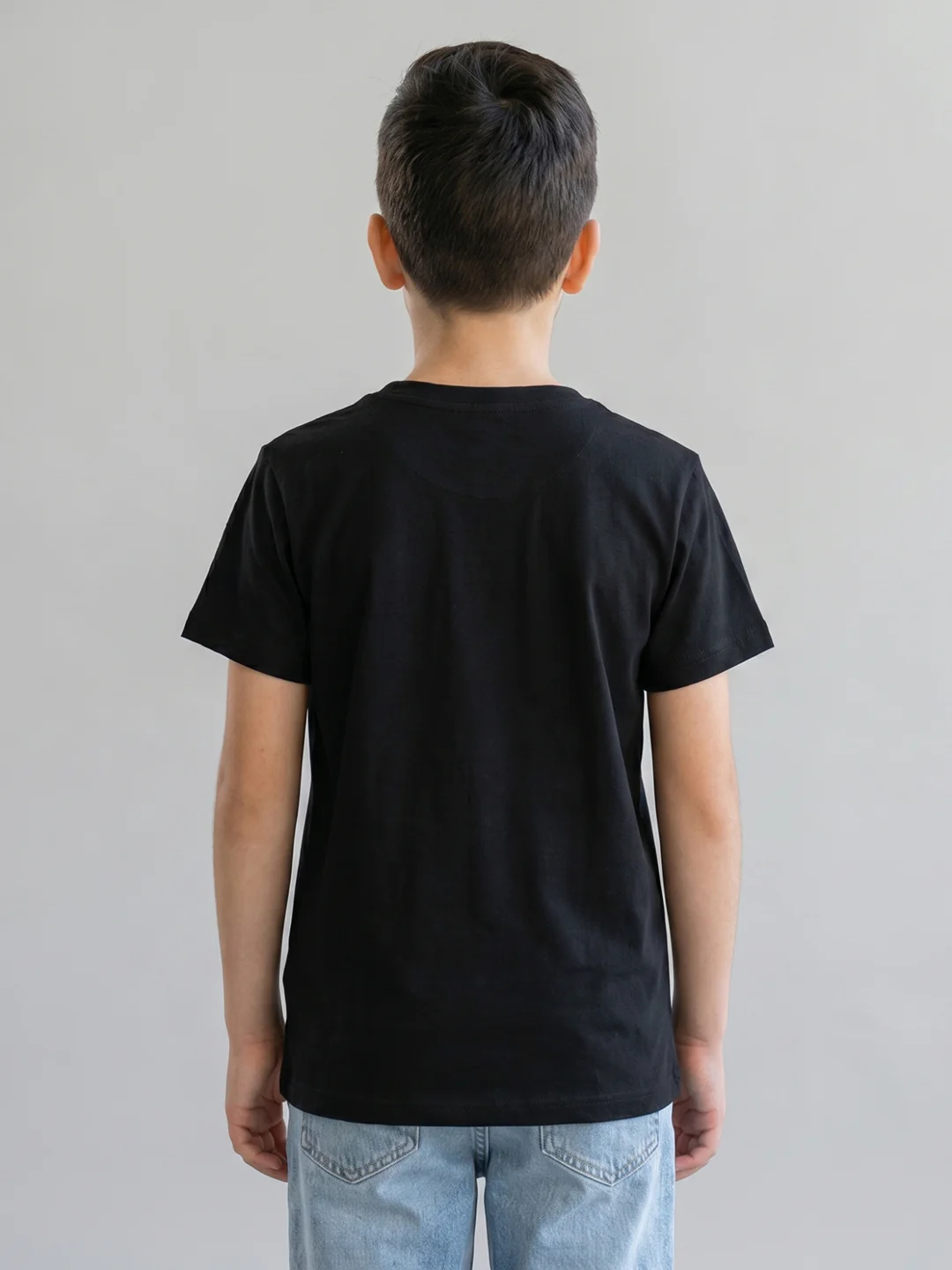 Boys Black Printed Round Neck Half Sleeve T-Shirt - Image 4
