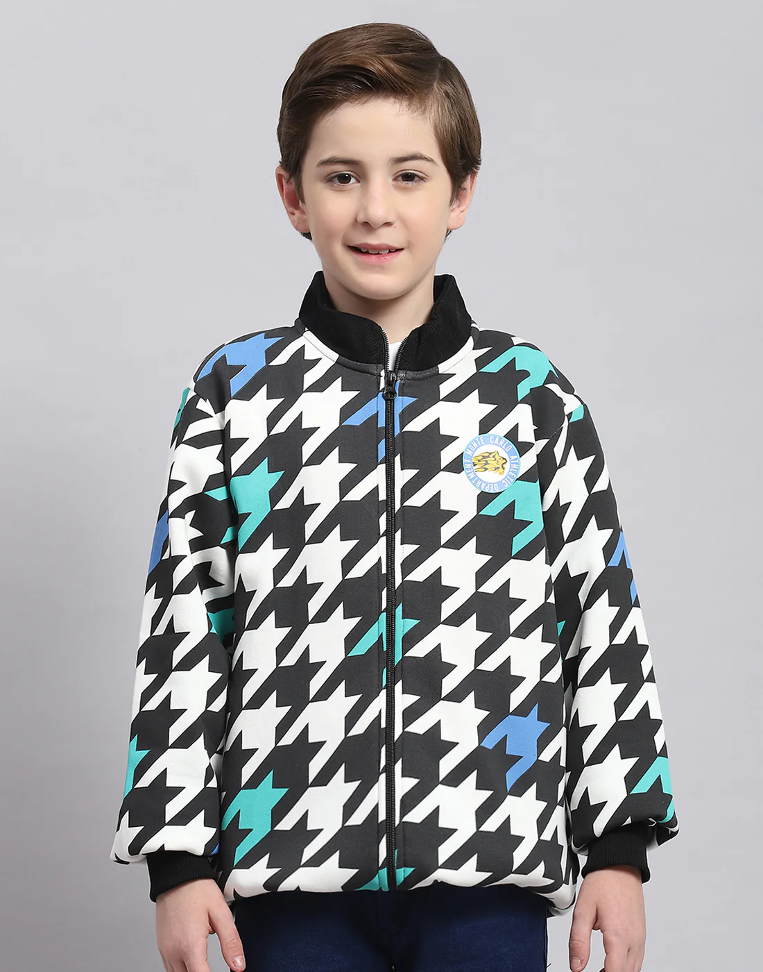 Boys Black Printed Stand Collar Full Sleeve Sweatshirt - Image 2