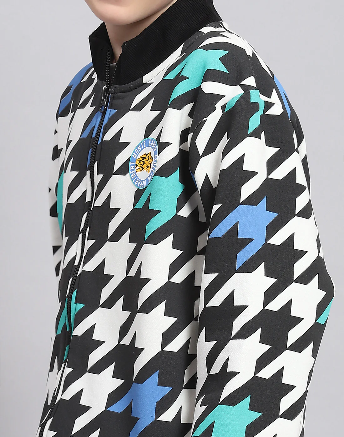 Boys Black Printed Stand Collar Full Sleeve Sweatshirt - Image 6