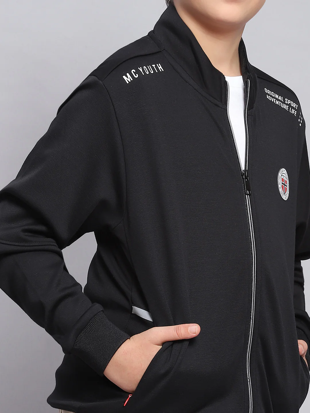 Boys Black Printed Stand Collar Full Sleeve Sweatshirt - Image 6
