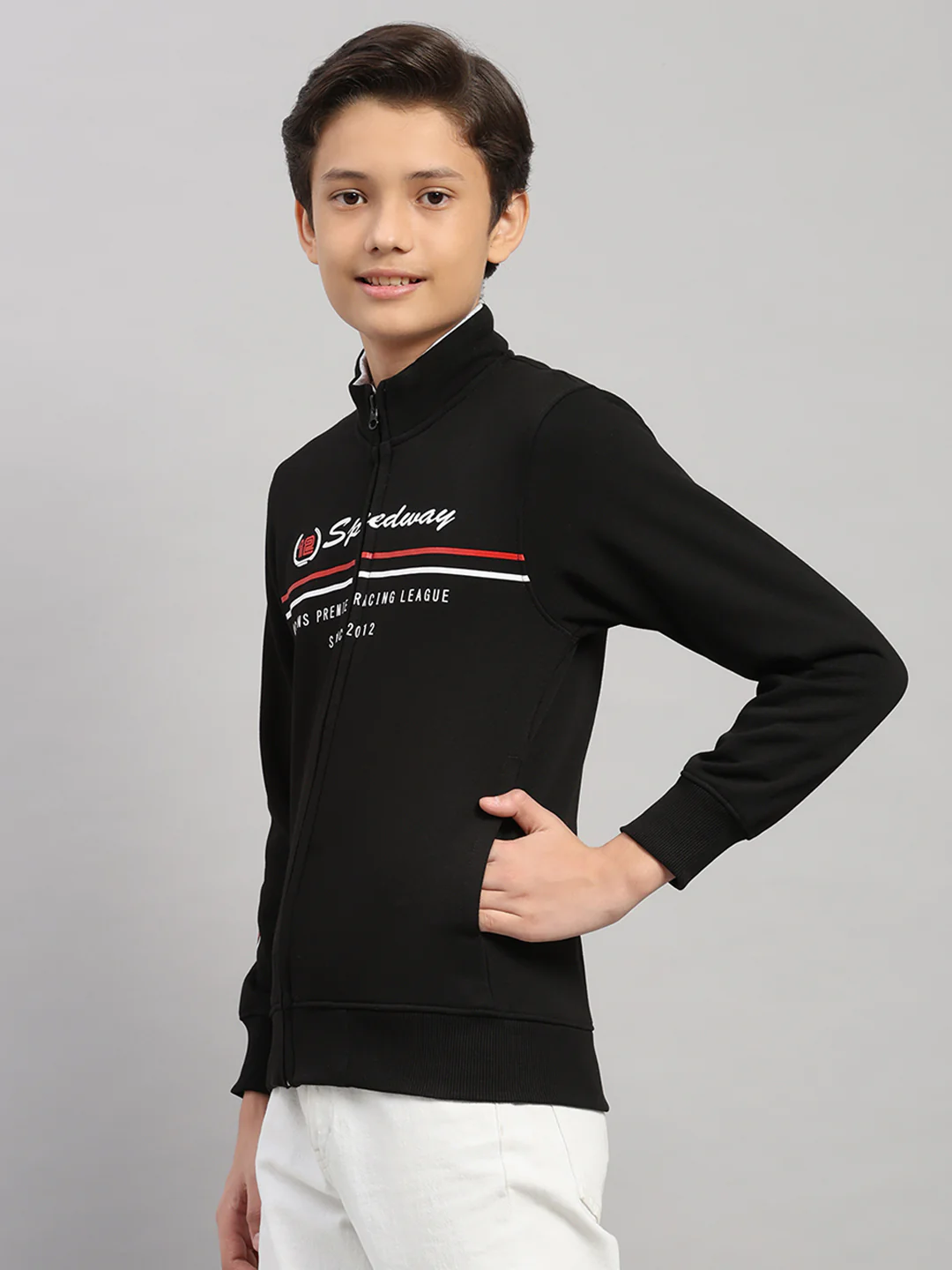 Boys Black Printed Turtle Neck Full Sleeve Sweatshirt - Image 3