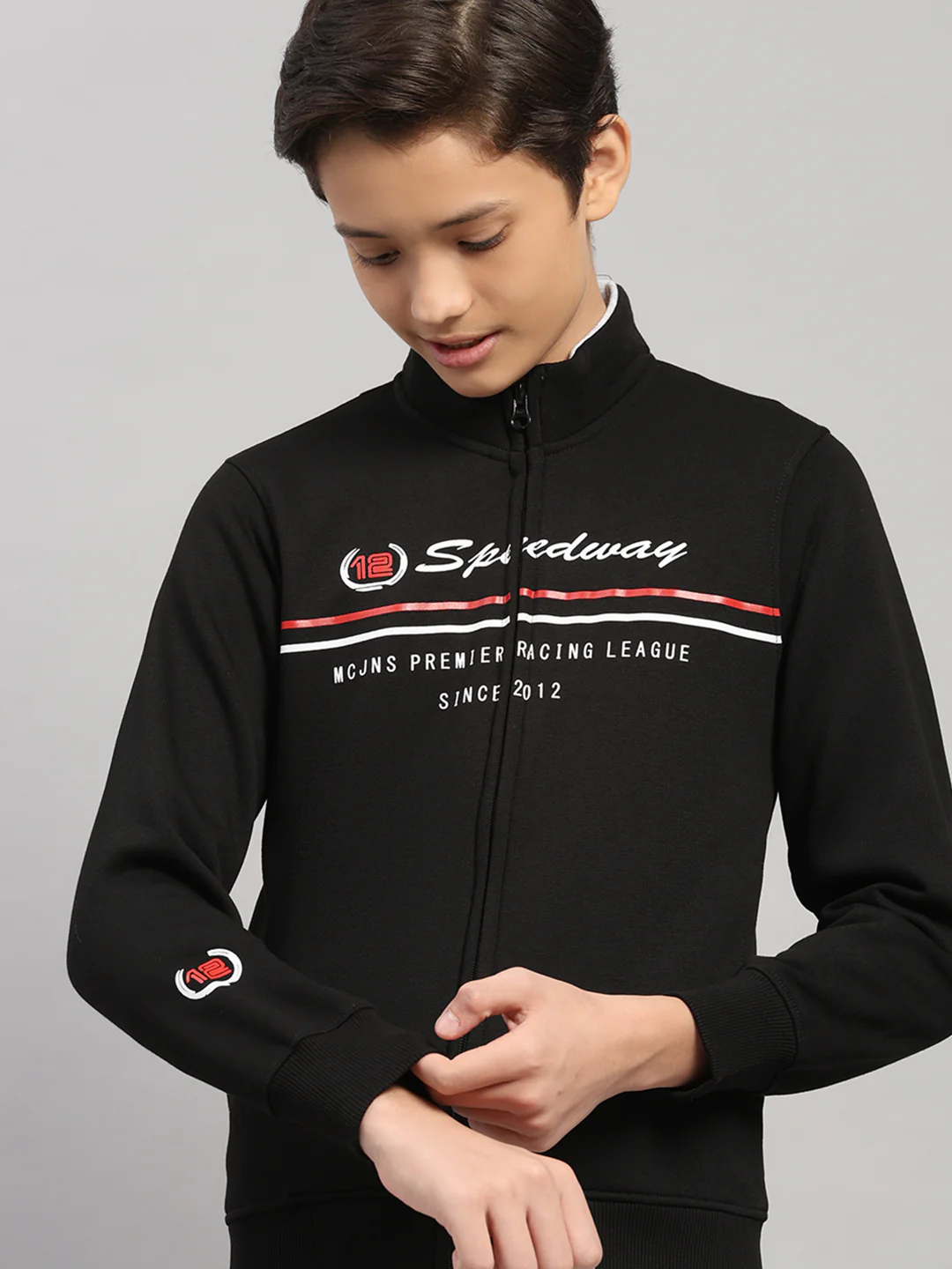 Boys Black Printed Turtle Neck Full Sleeve Sweatshirt - Image 7