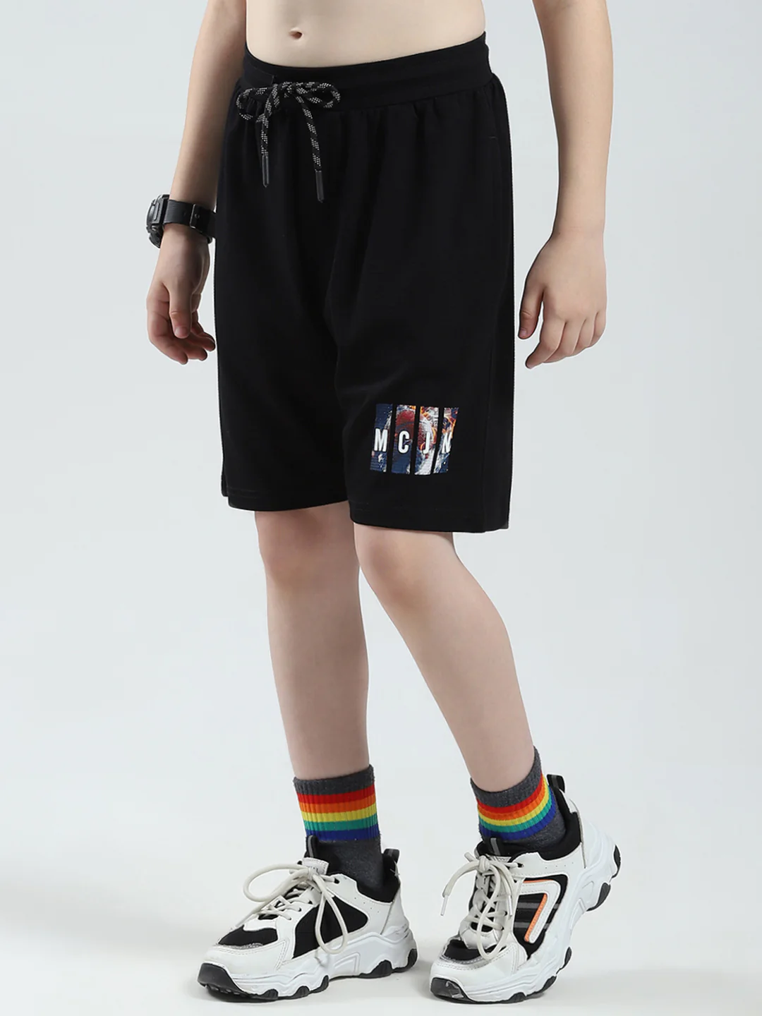 Boys Black Printed Round Neck Half Sleeve Bermuda Set - Image 8