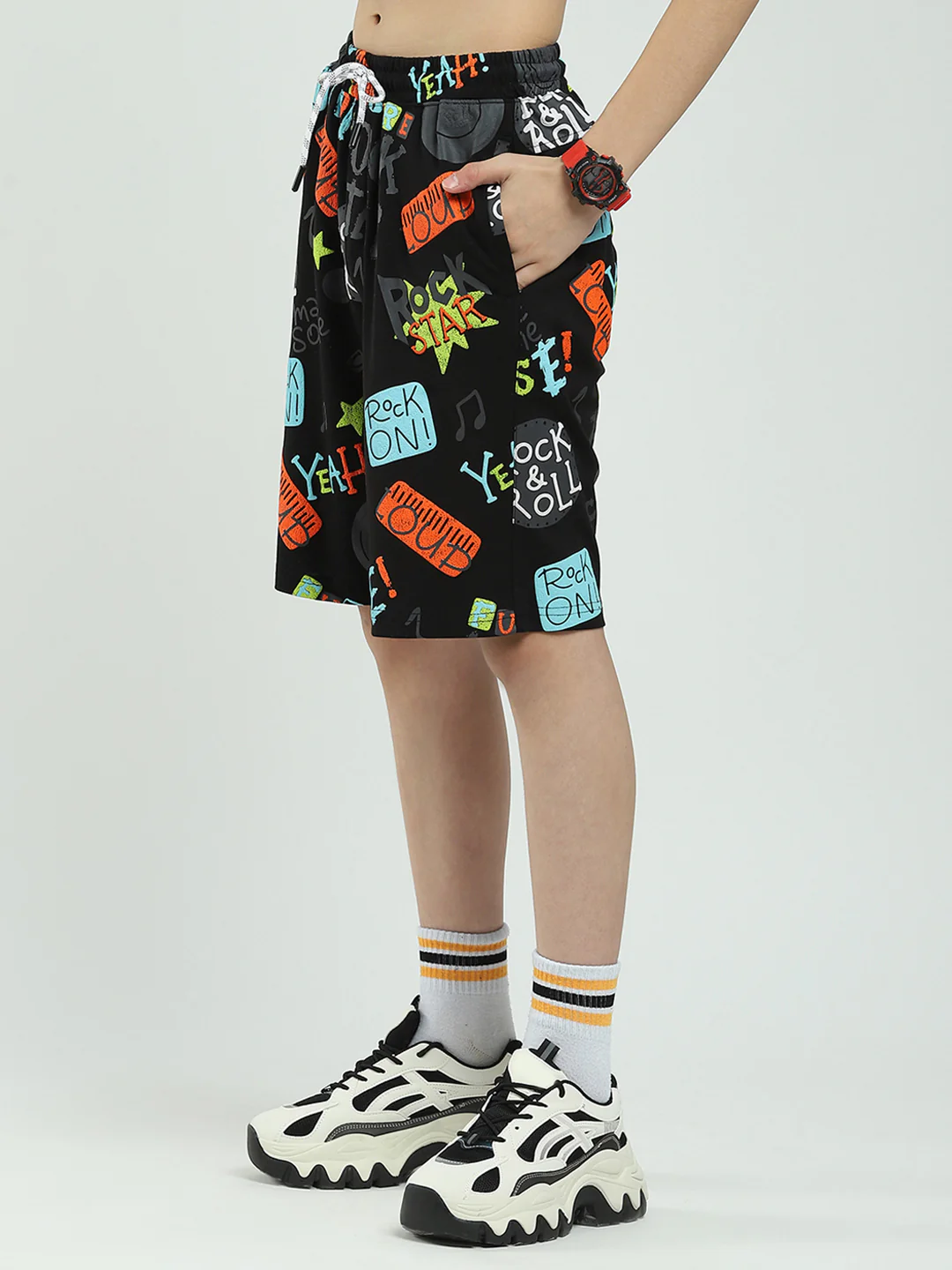 Boys Black Printed Round Neck Half Sleeve Bermuda Set - Image 7