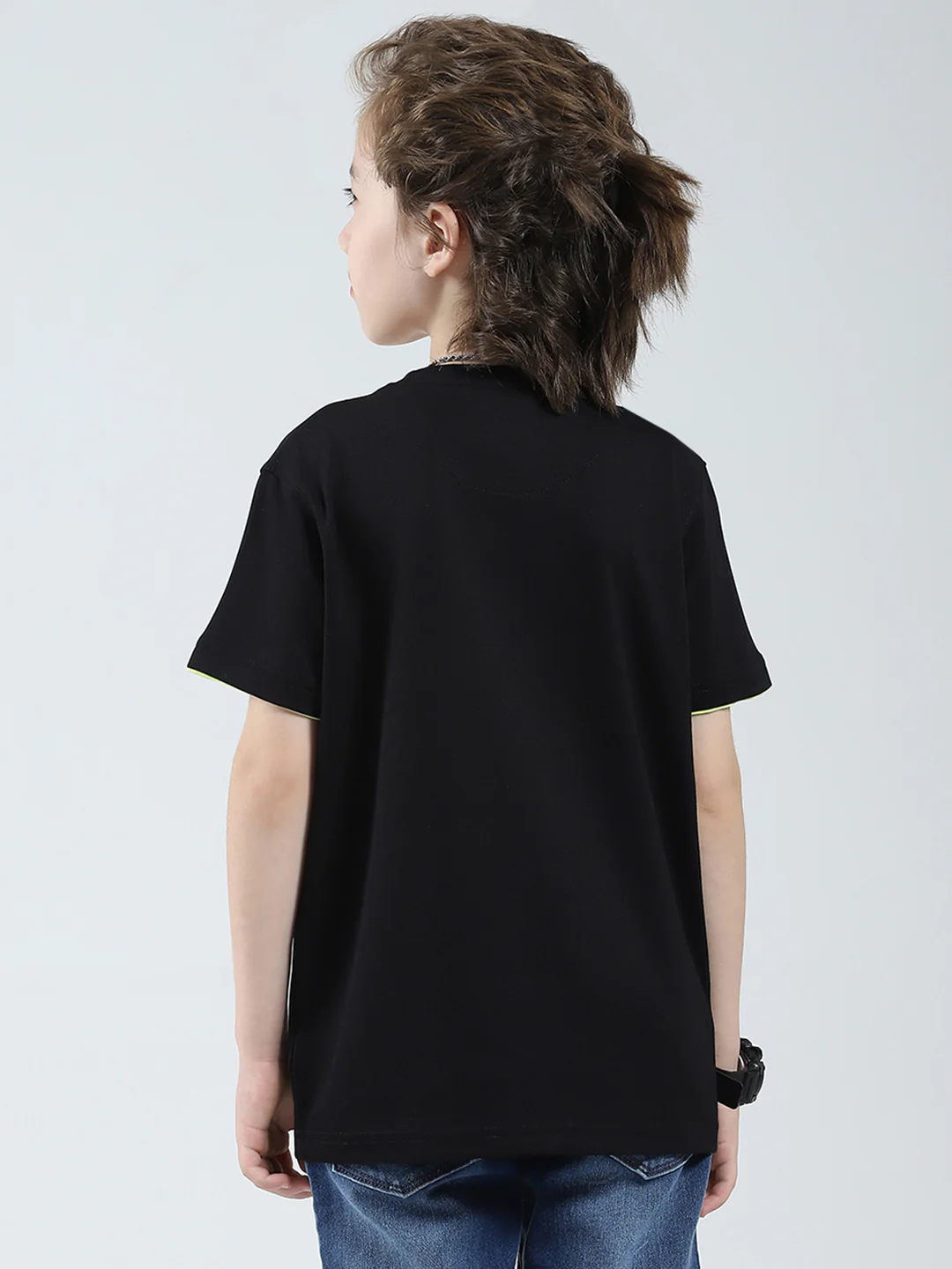 Boys Black Printed Round Neck Half Sleeve T-Shirt - Image 5