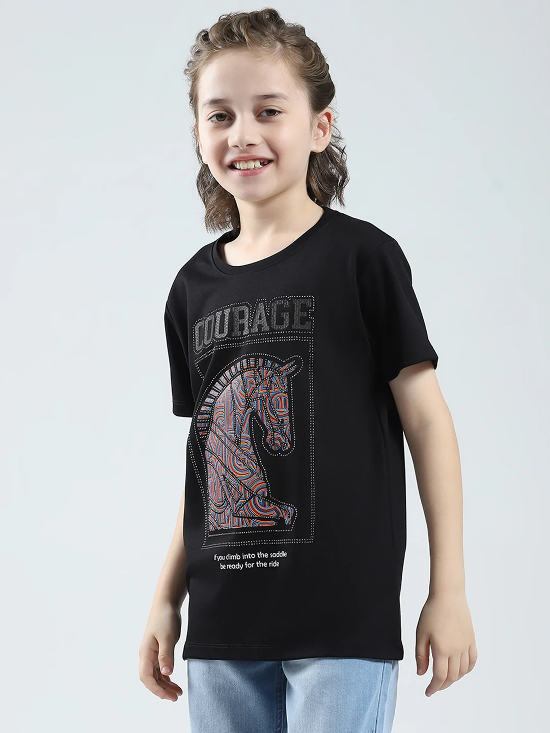 Boys Black Printed Round Neck Half Sleeve T-Shirt - Image 3