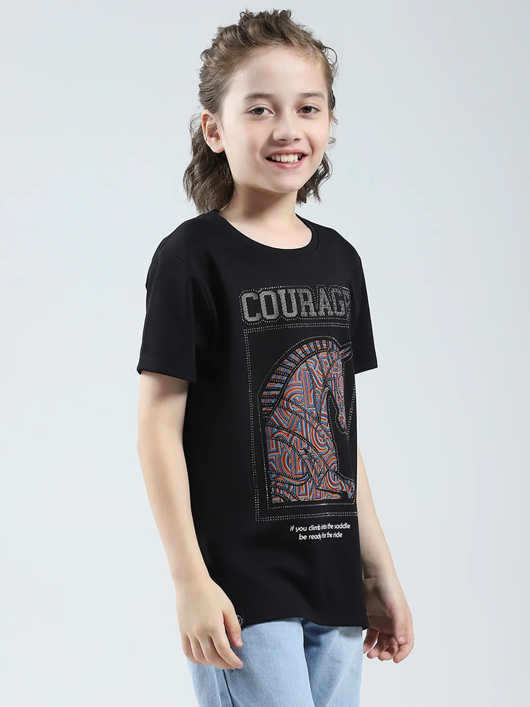 Boys Black Printed Round Neck Half Sleeve T-Shirt - Image 4