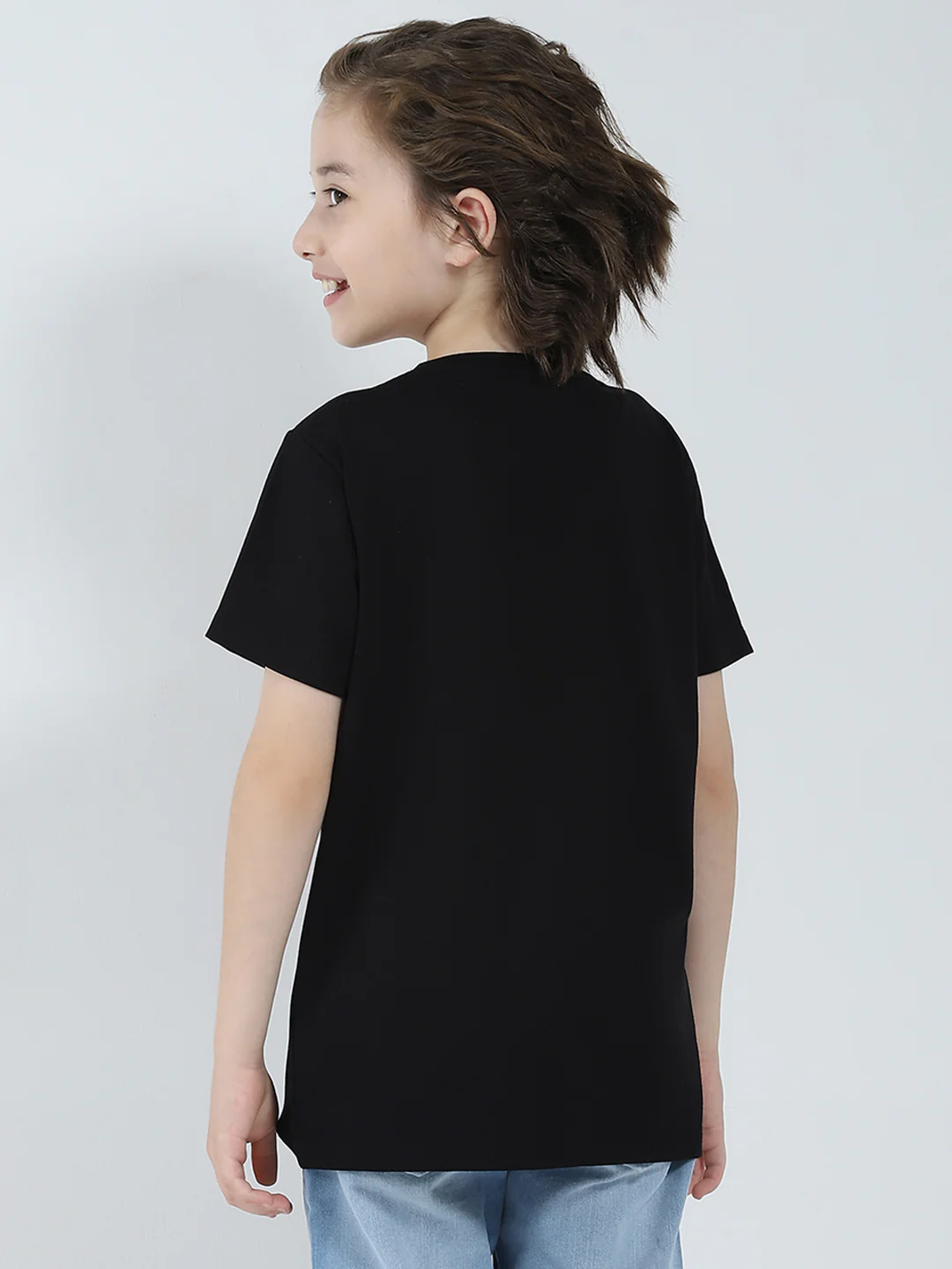 Boys Black Printed Round Neck Half Sleeve T-Shirt - Image 5