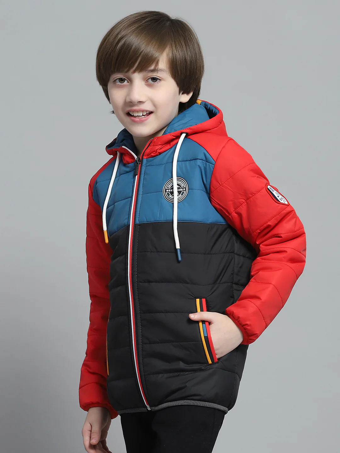 Boys Black & Red Solid Hooded Full Sleeve Jacket - Image 3