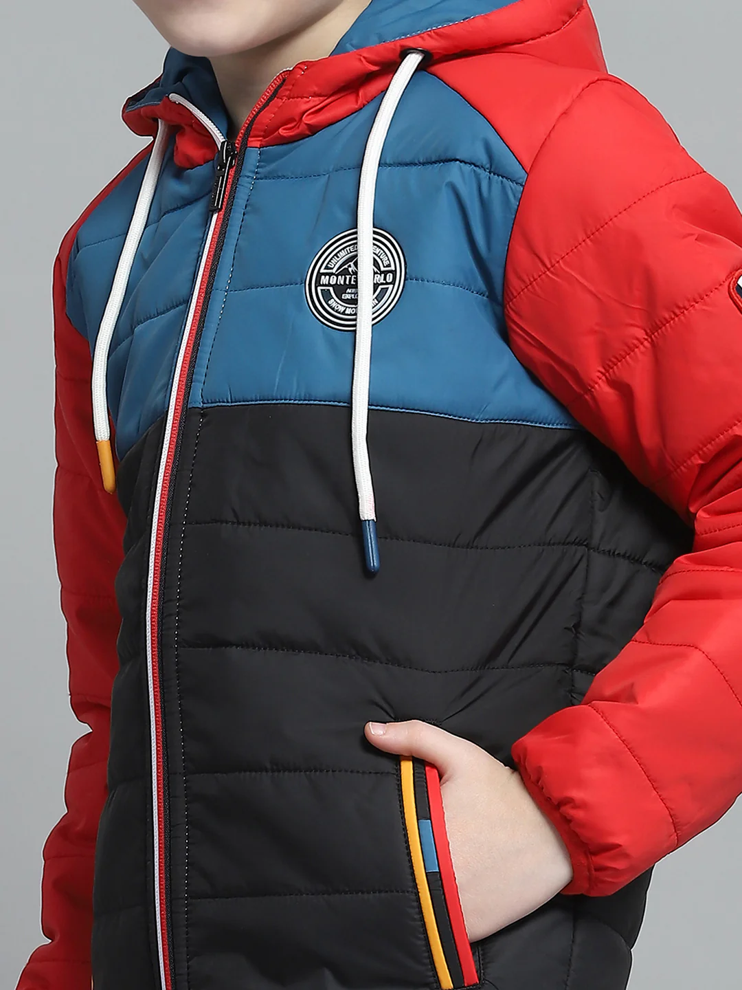 Boys Black & Red Solid Hooded Full Sleeve Jacket - Image 6