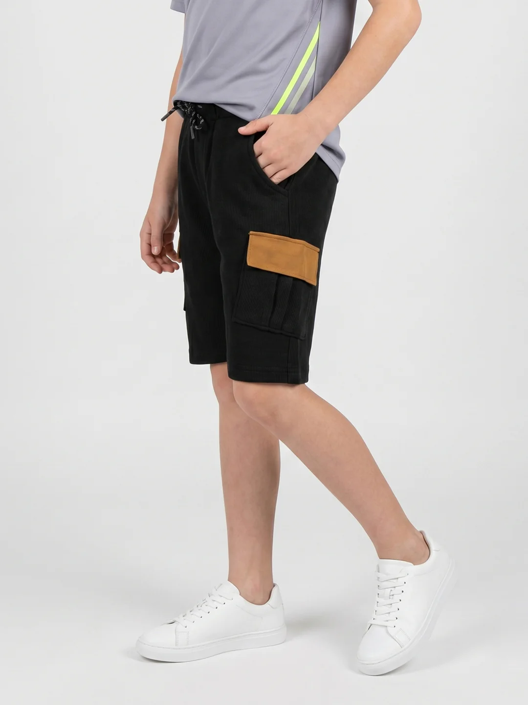 Boys Black Self Design Regular Fit Shorts - Image 2