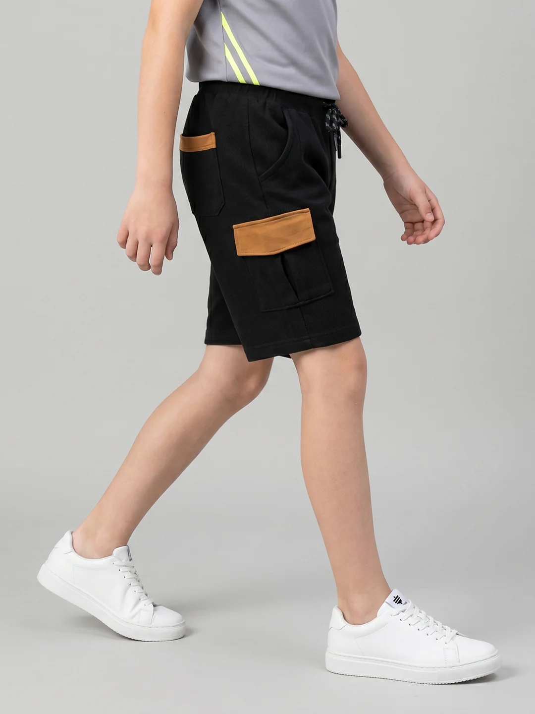 Boys Black Self Design Regular Fit Shorts - Image 3