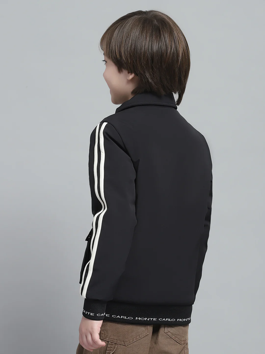 Boys Black Solid Collar Full Sleeve Jacket - Image 5