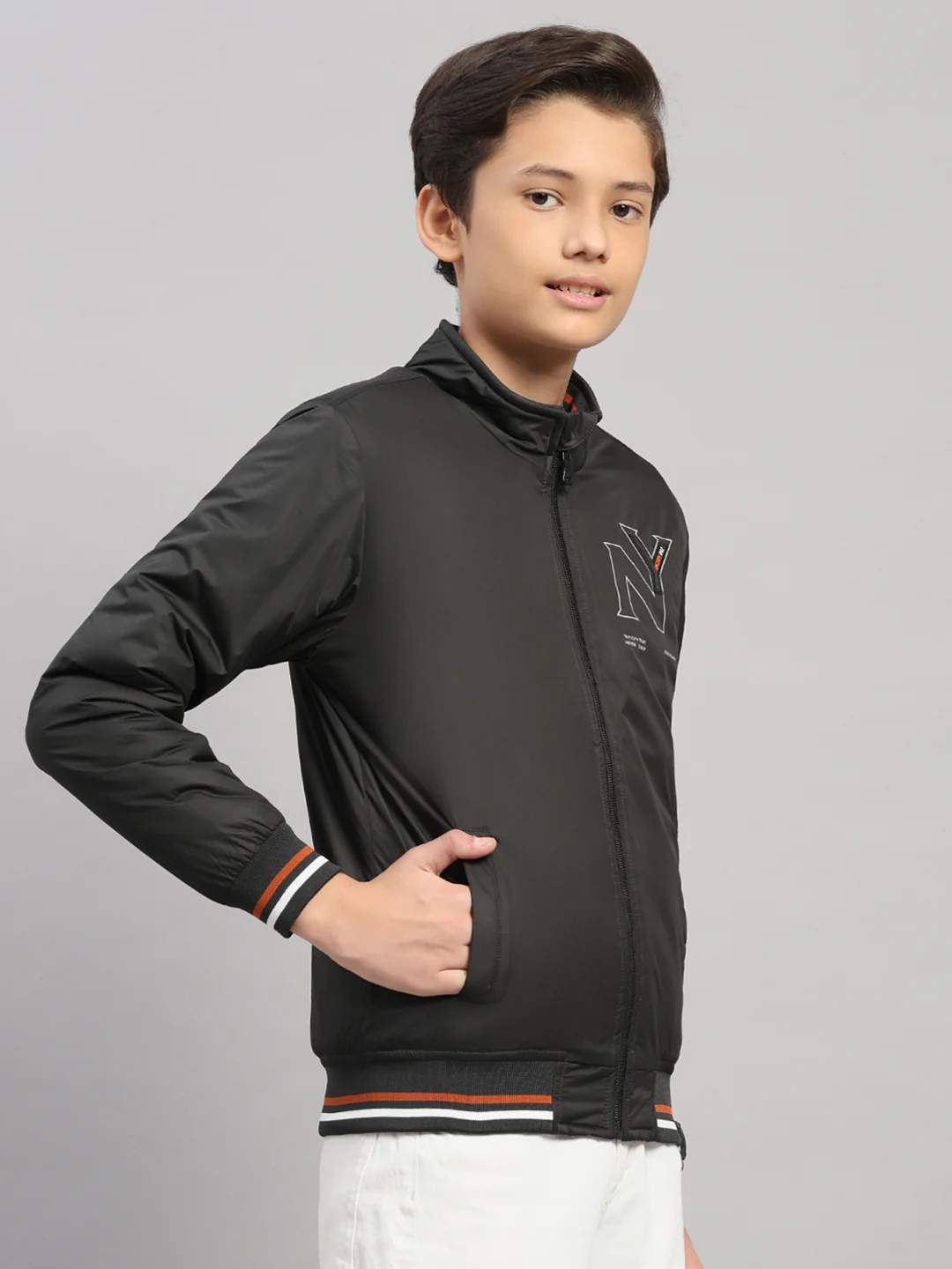 Boys Black Solid Collar Full Sleeve Jacket - Image 4
