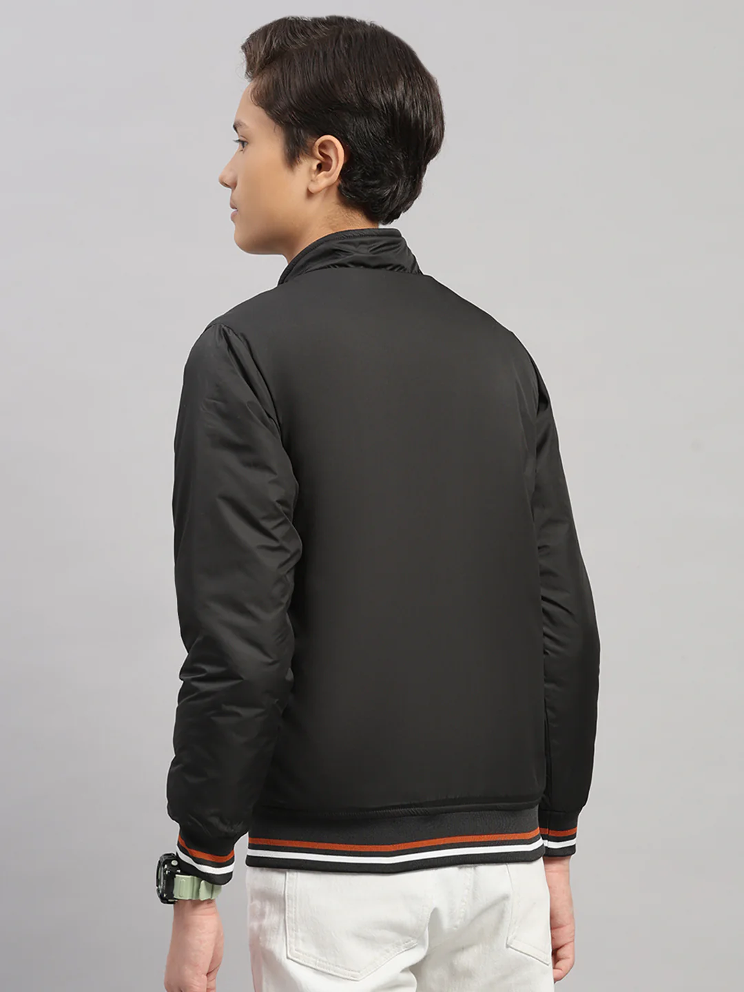 Boys Black Solid Collar Full Sleeve Jacket - Image 5