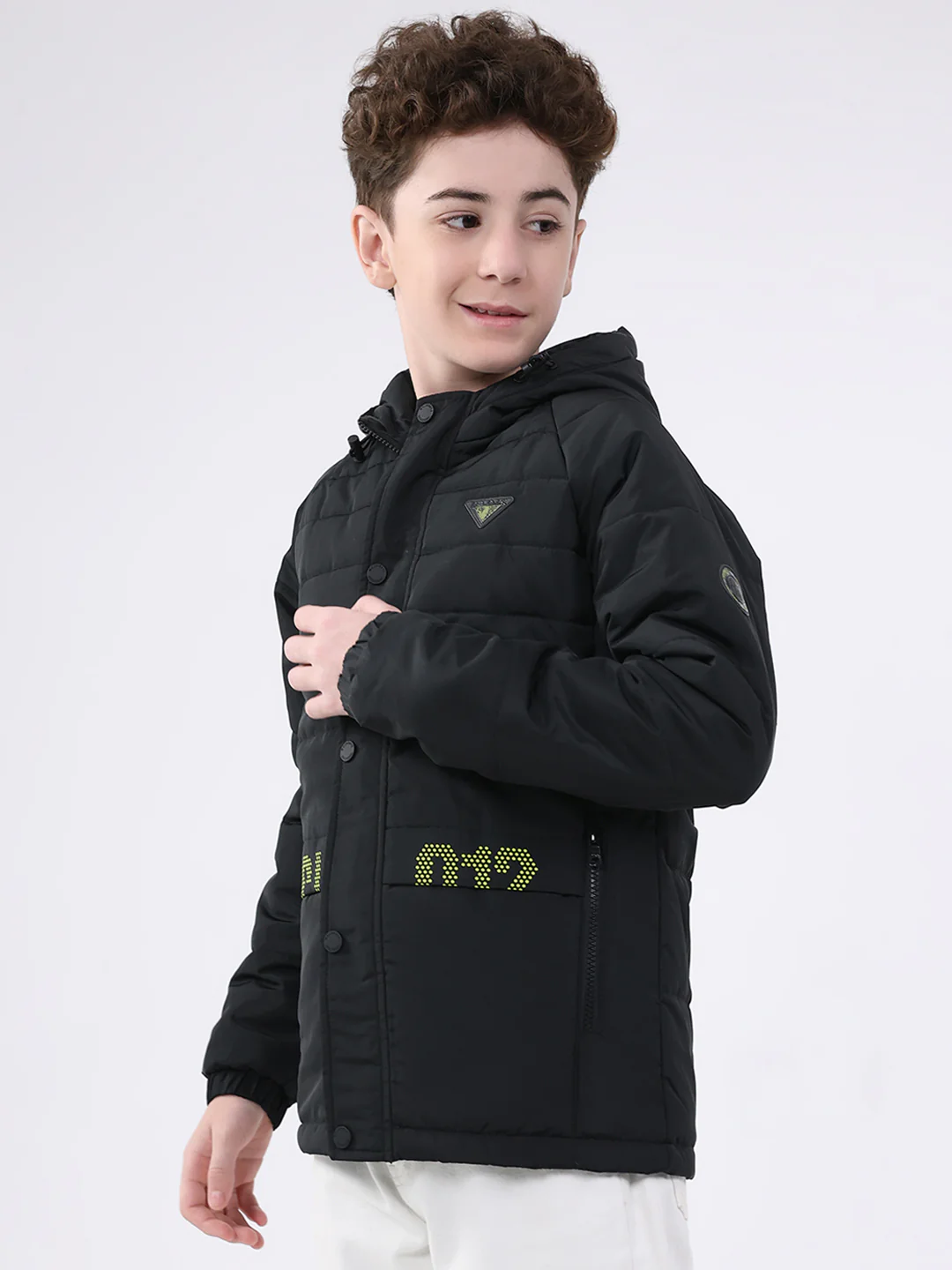 Boys Black Solid Hooded Full Sleeve Jacket - Image 3
