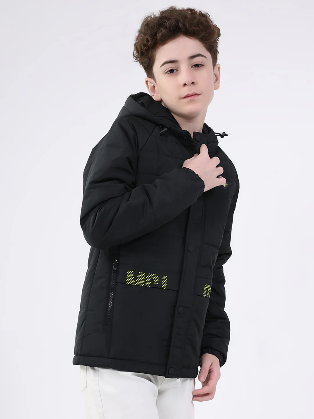 Boys Black Solid Hooded Full Sleeve Jacket - Image 4