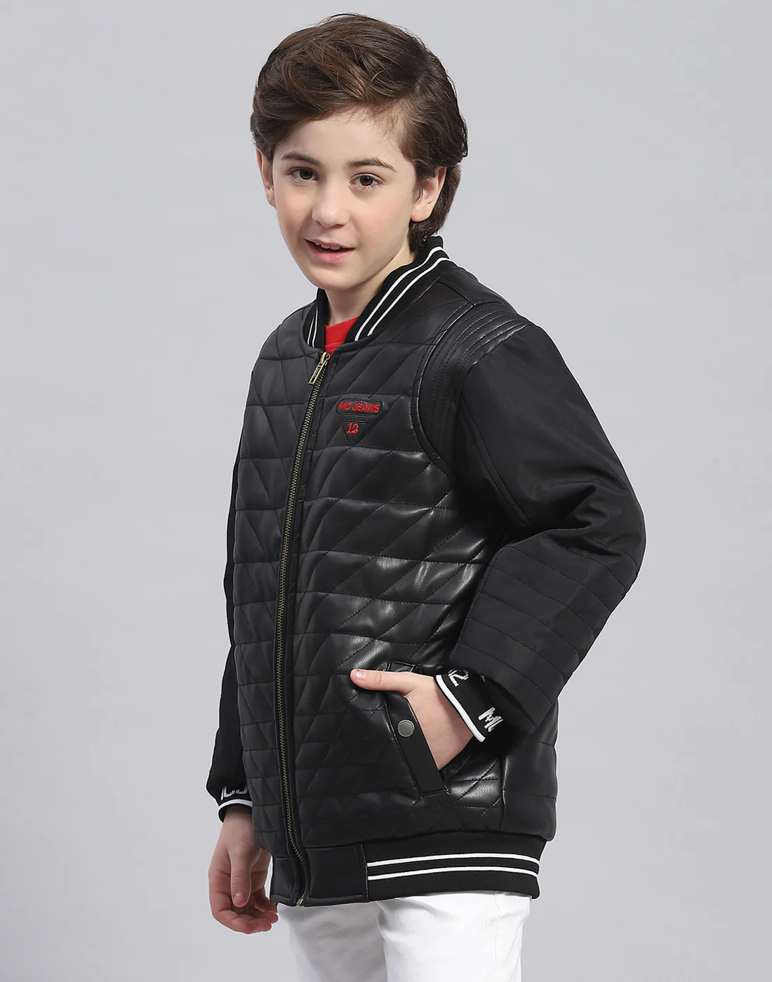 Boys Black Solid Mandarin Collar Full Sleeve Boys Jacket - Image 3