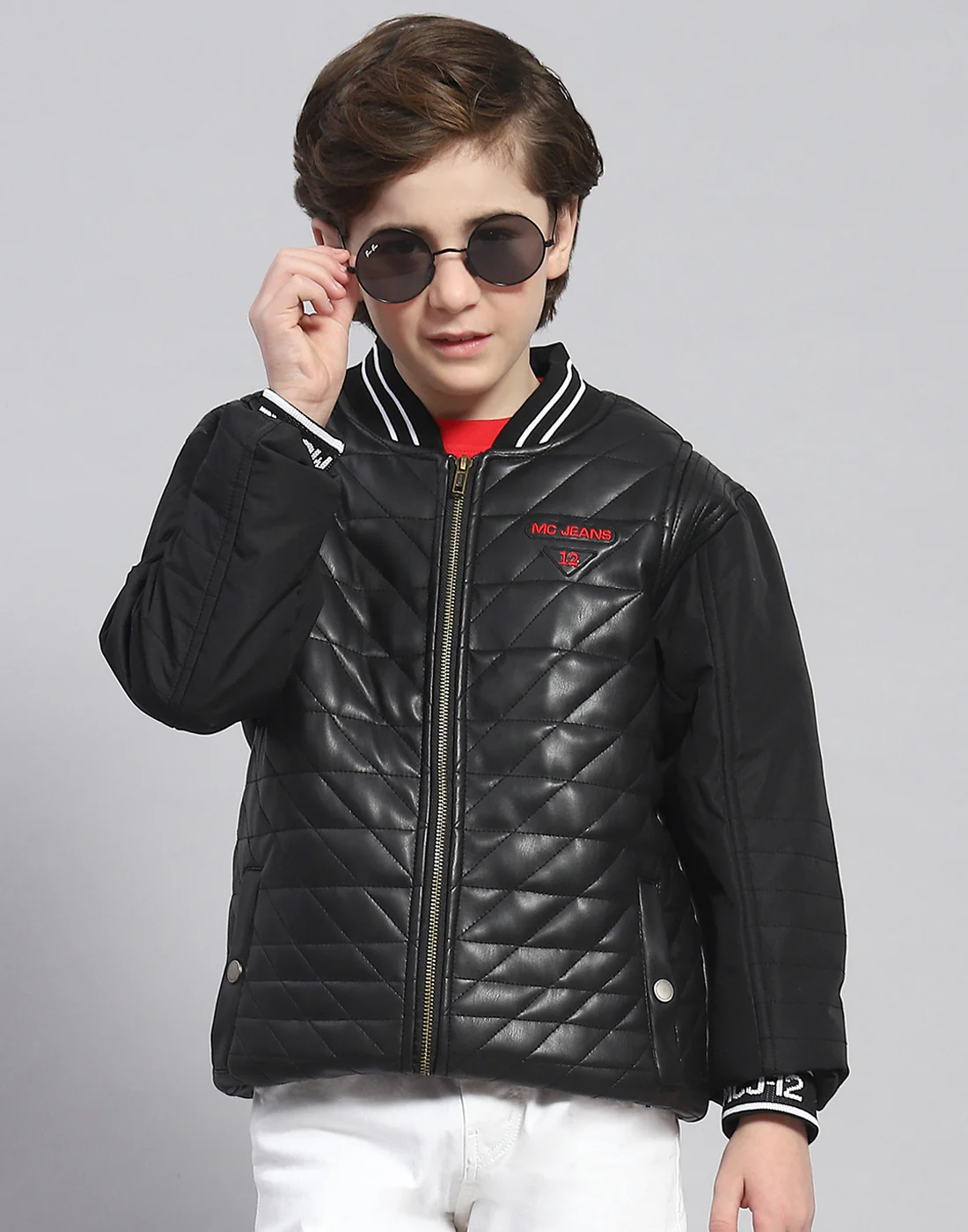 Boys Black Solid Mandarin Collar Full Sleeve Boys Jacket - Image 6