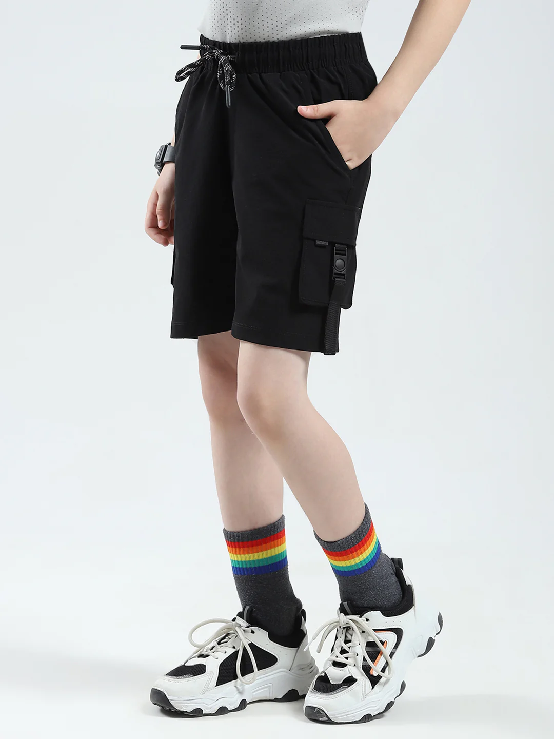 Boys Black Solid Regular Fit Bermuda - Image 3