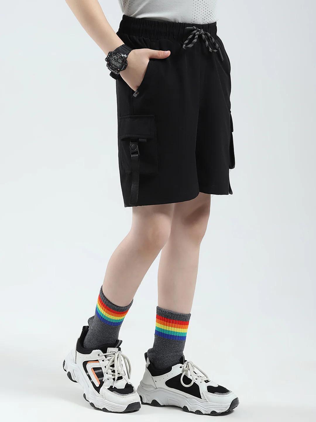 Boys Black Solid Regular Fit Bermuda - Image 4