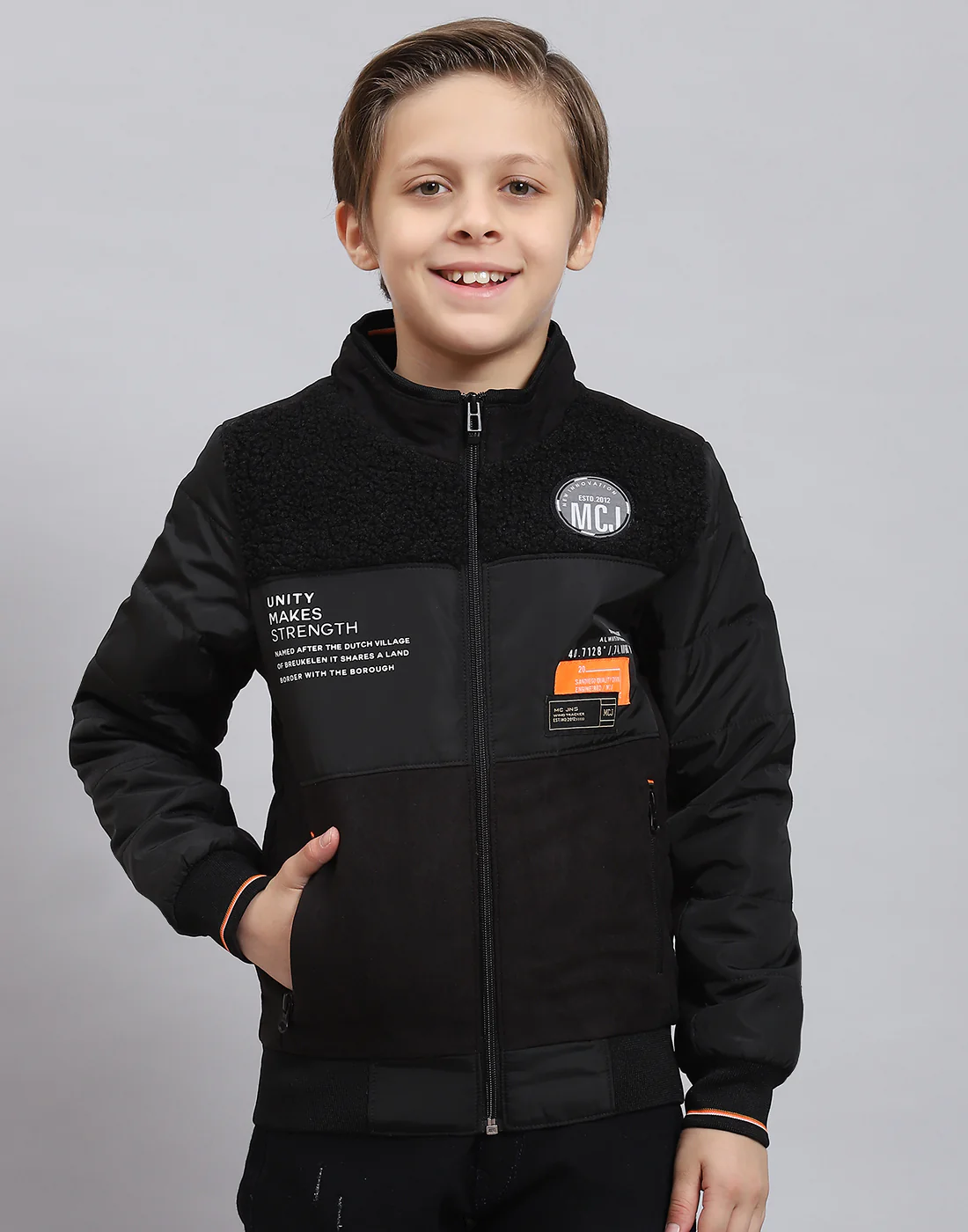 Boys Black Solid Stand Collar Full Sleeve Boys Jacket - Image 2