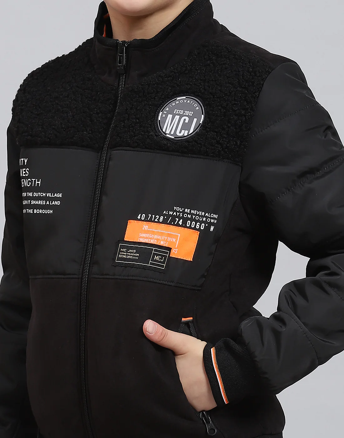 Boys Black Solid Stand Collar Full Sleeve Boys Jacket - Image 7