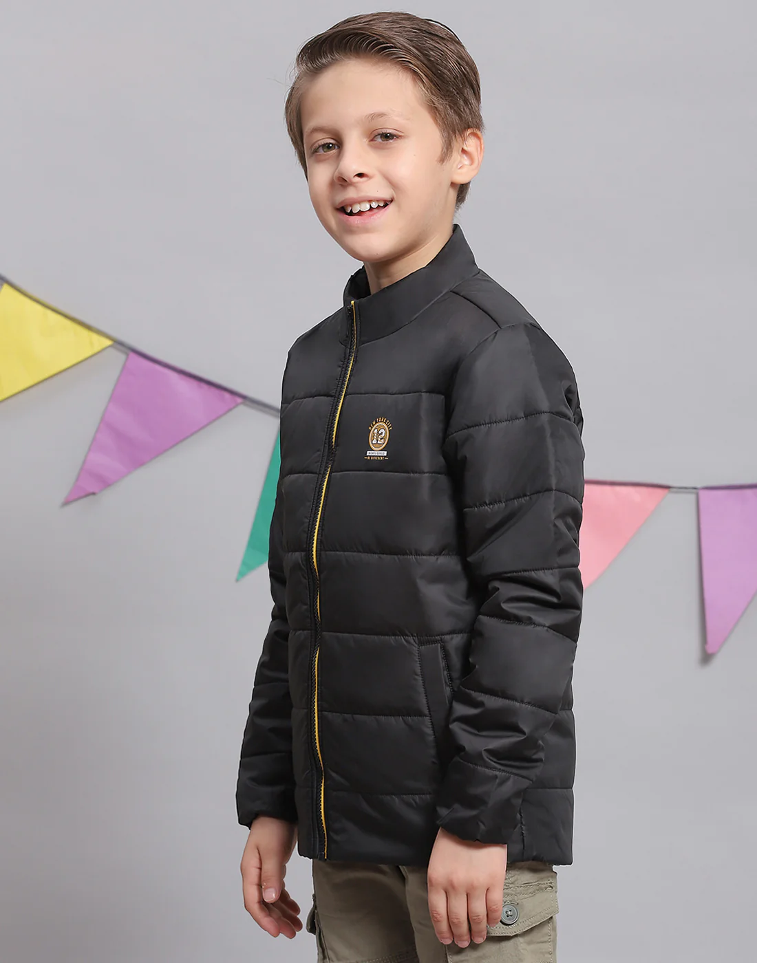 Boys Black Solid Stand Collar Full Sleeve Boys Jacket - Image 3