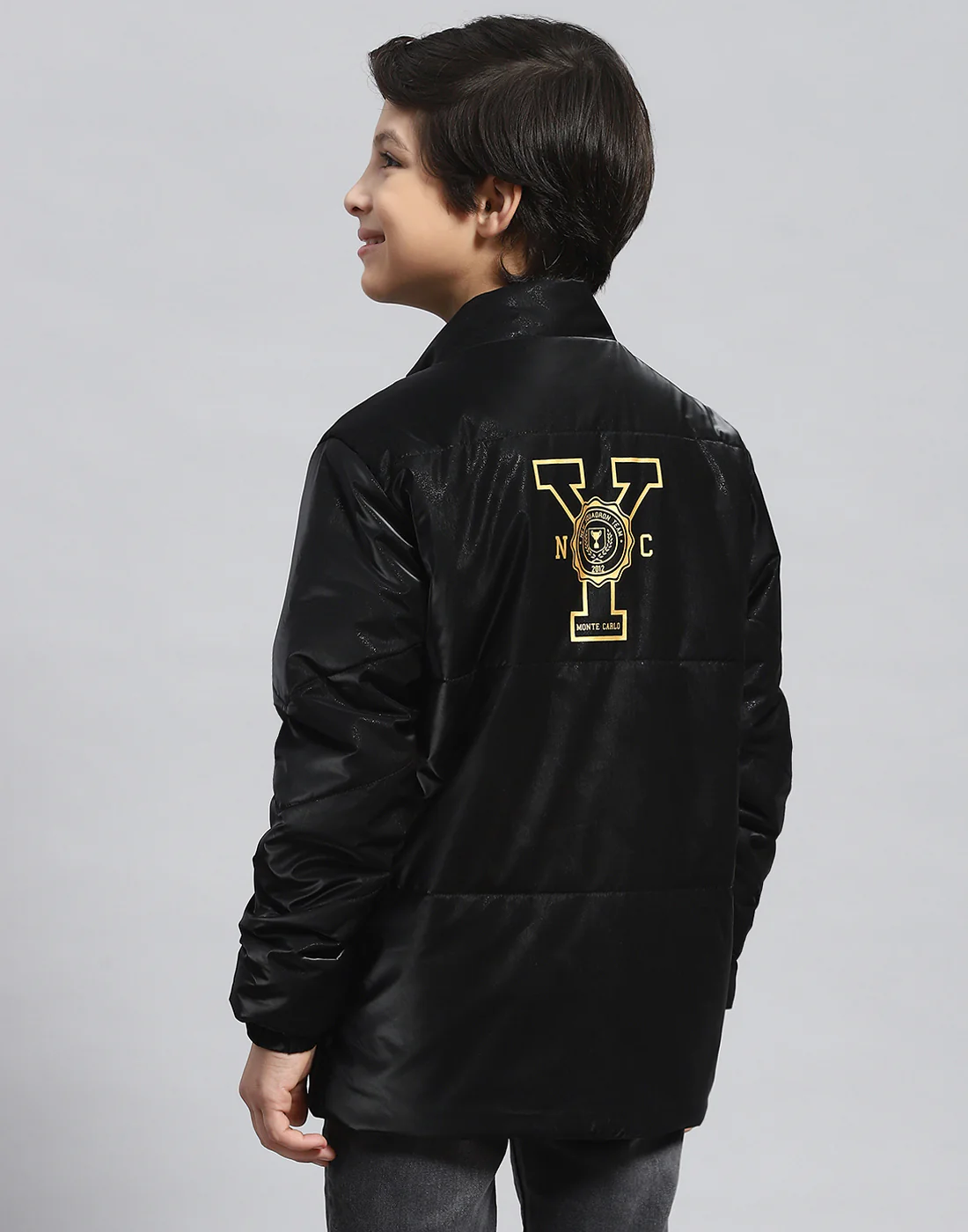 Boys Black Solid Stand Collar Full Sleeve Boys Jacket - Image 5