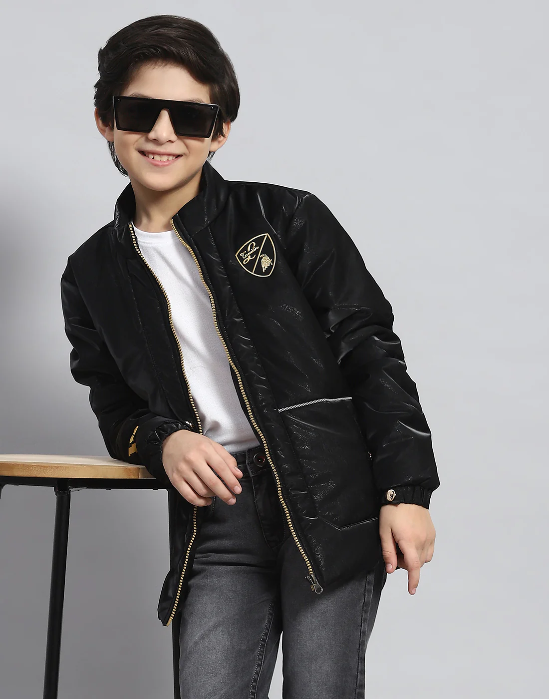 Boys Black Solid Stand Collar Full Sleeve Boys Jacket - Image 6