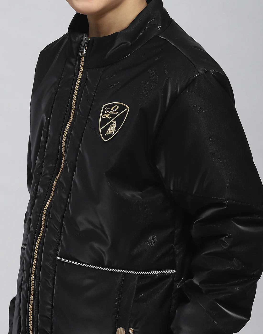 Boys Black Solid Stand Collar Full Sleeve Boys Jacket - Image 7
