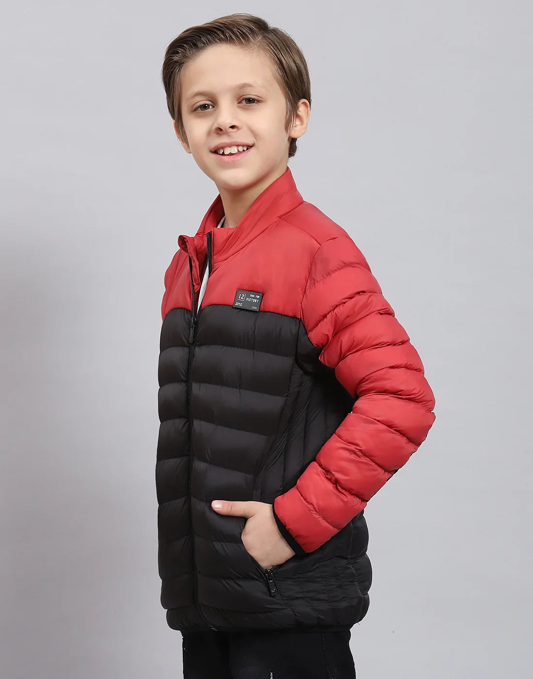 Boys Black Solid Stand Collar Full Sleeve Boys Jacket - Image 3
