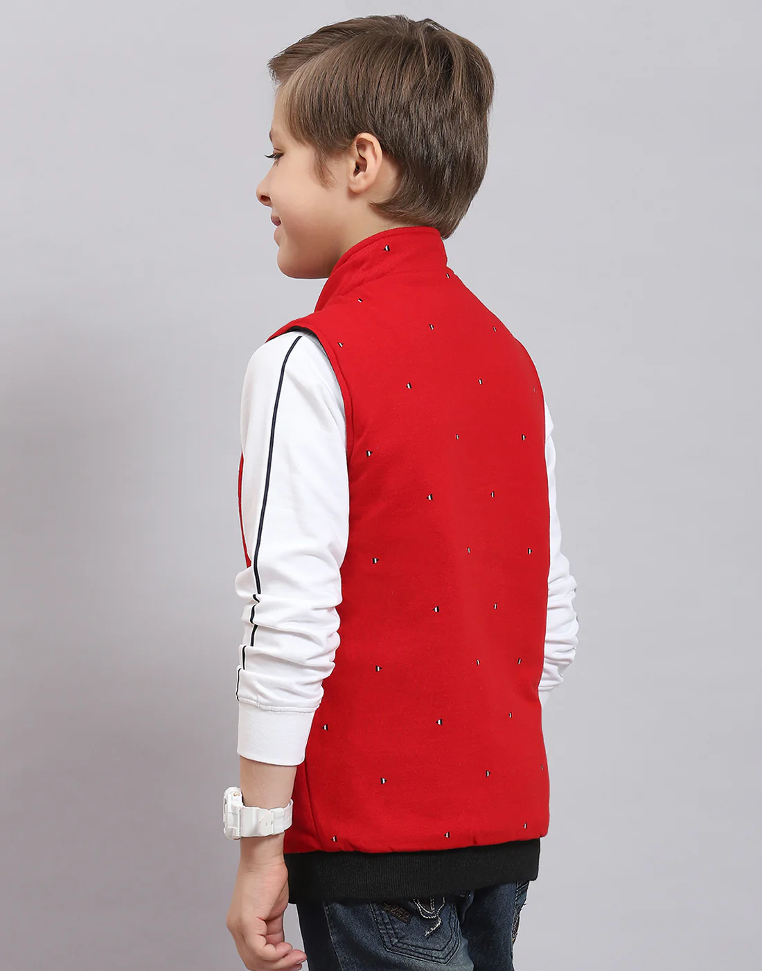 Boys Black Solid Stand Collar Sleeveless Boys Jacket - Image 8