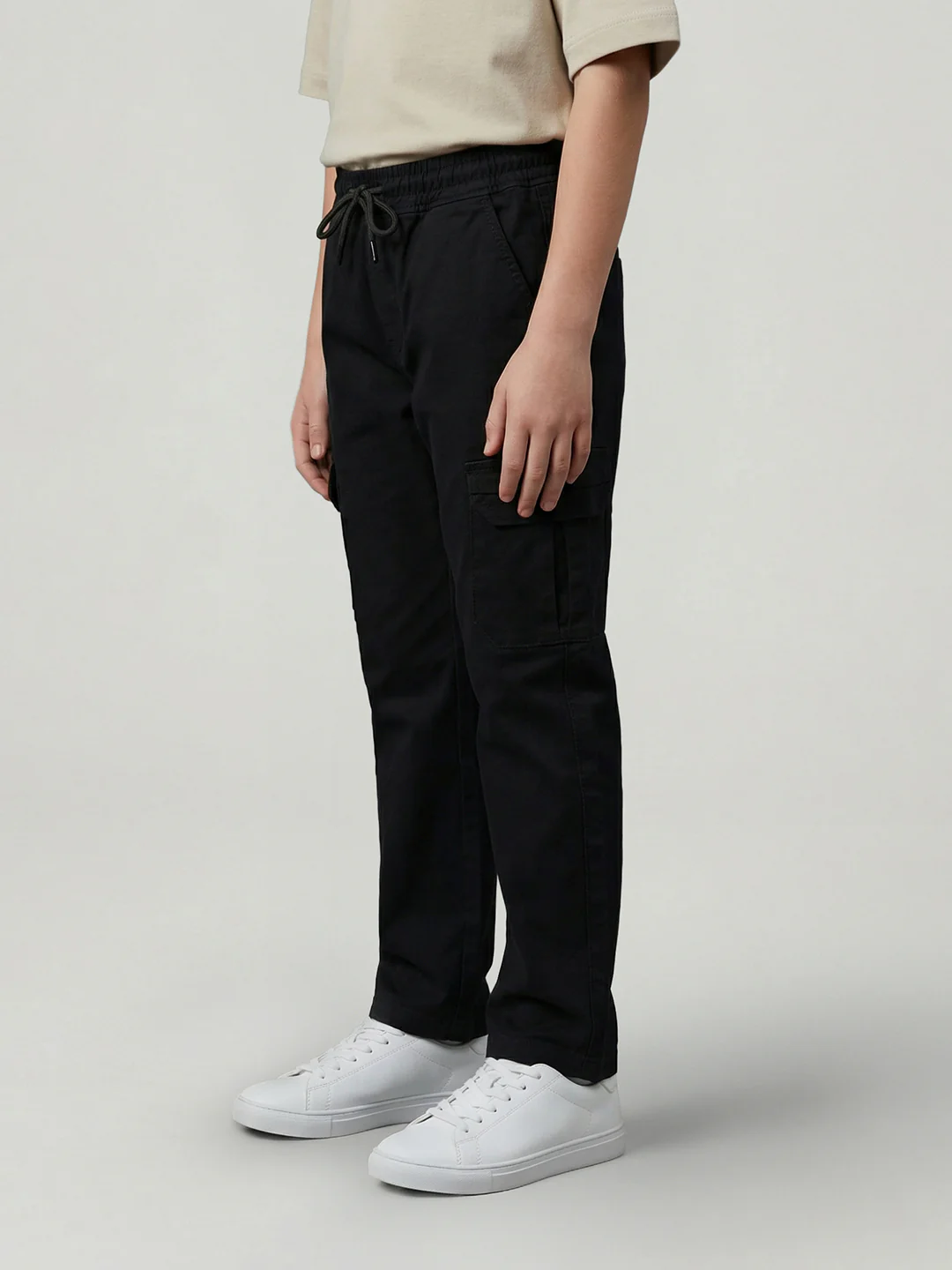 Boys Black Solid Straight Fit Jogger - Image 2