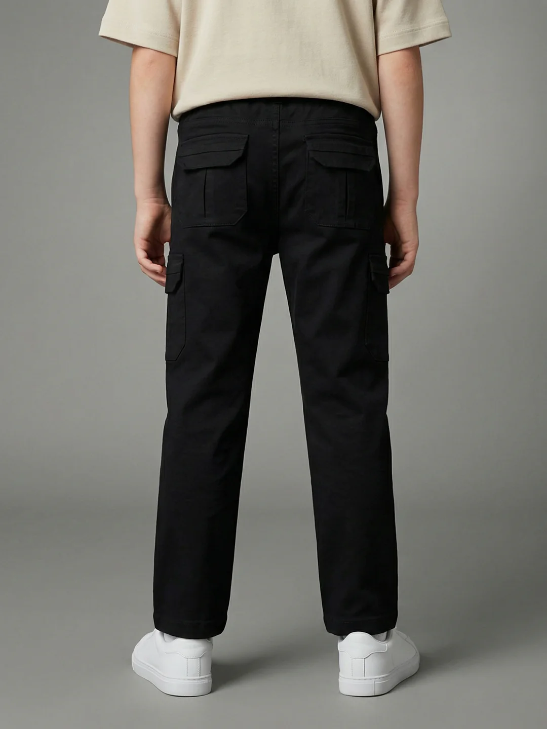 Boys Black Solid Straight Fit Jogger - Image 4