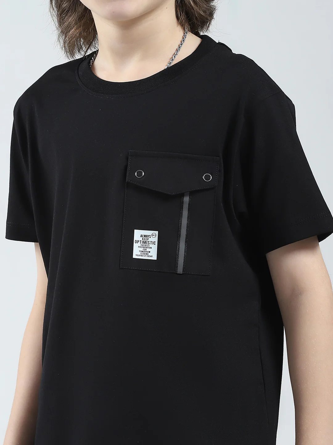 Boys Black Solid Round Neck Half Sleeve T-Shirt - Image 7