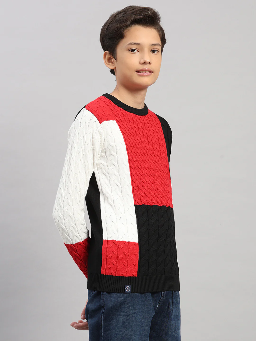 Boys Black Stripe Round Neck Full Sleeve Pullover - Image 4