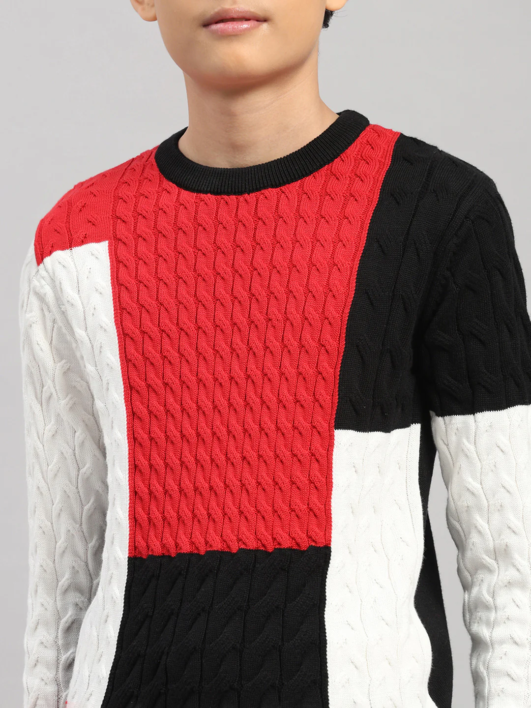 Boys Black Stripe Round Neck Full Sleeve Pullover - Image 6