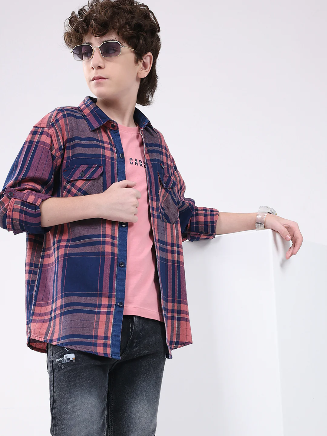 Boys Blue Check Collar Full Sleeve Shirt - Image 6