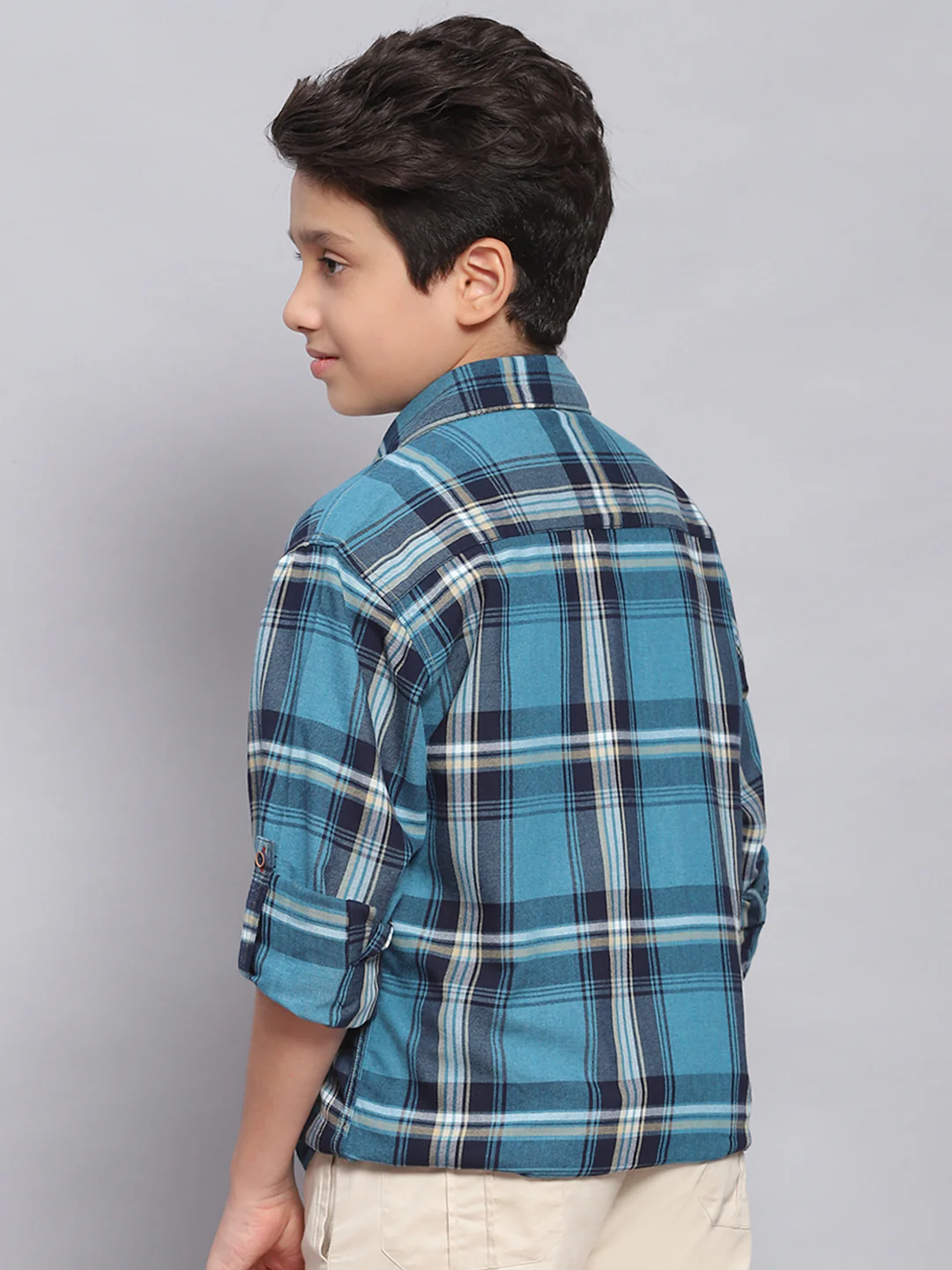 Boys Blue Check Spread Collar Full Sleeve Shirts - Image 5